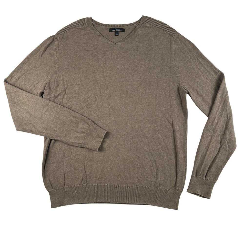 Marc Anthony Sweater Mens XL Brown Cotton Cashmere V Neck Knit Pullover Casual